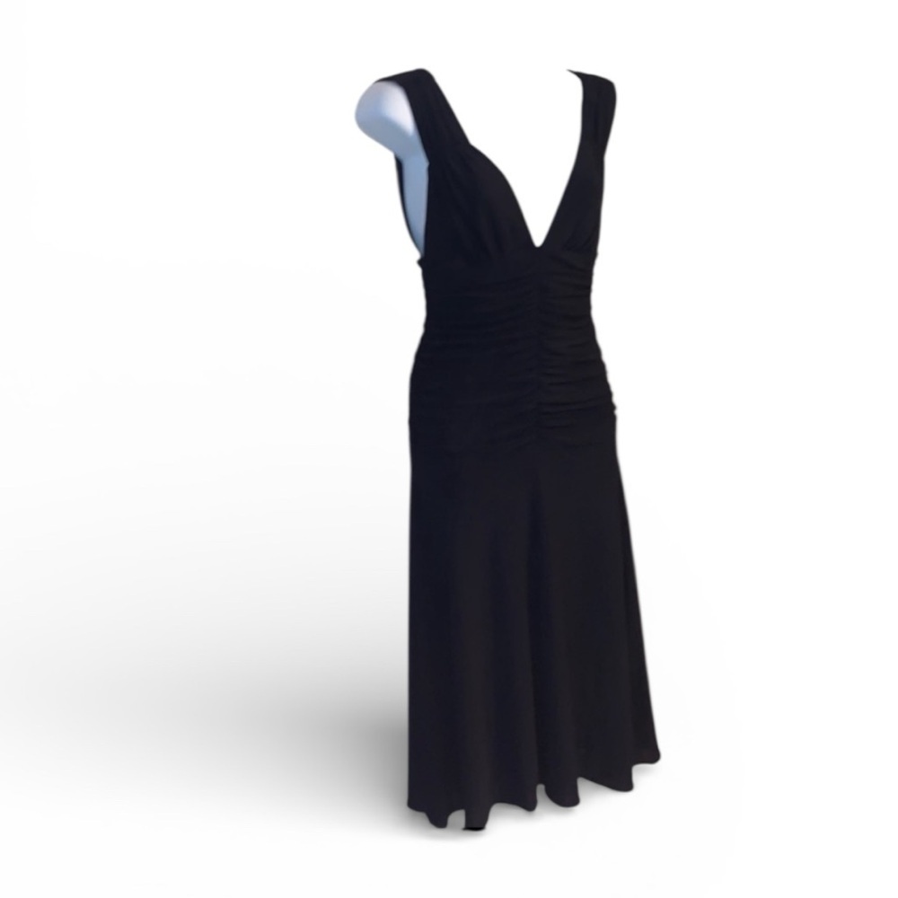 MARIA BIANCA NERO dress, LBD black gathered shoulders/midriff, V neck.  M